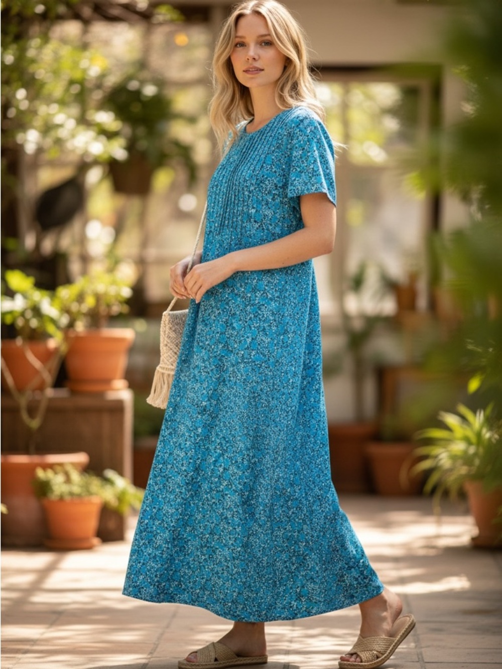 Vintage 90s Miss Dorby Dainty Floral Maxi Dress Sz XL Blue Prairie Cottagecore